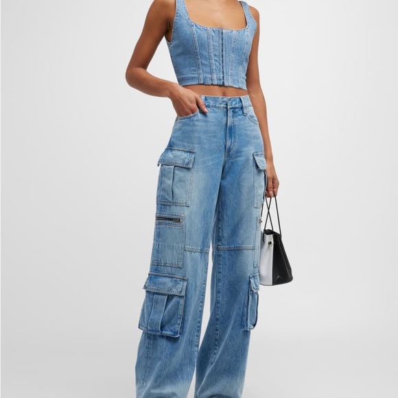 Alice + Olivia baggy denim cargo pants size 32 $395 retail - Picture 14 of 16